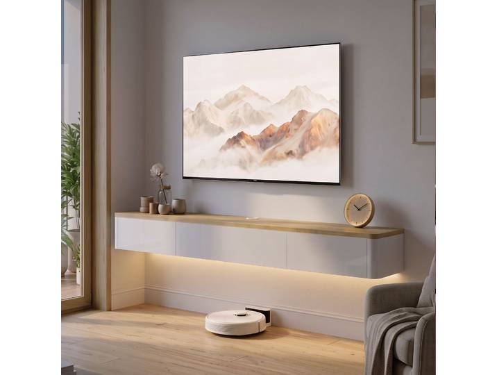 HOMCOM Meuble TV Suspendu 165cm LED RGB 2 Tiroirs Bois Blanc