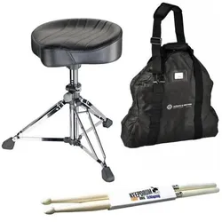 K&M 14000 Gomezz Drumhocker mit Tasche und Drumsticks, Schlagzeug Zubehör, Silber, Schwarz