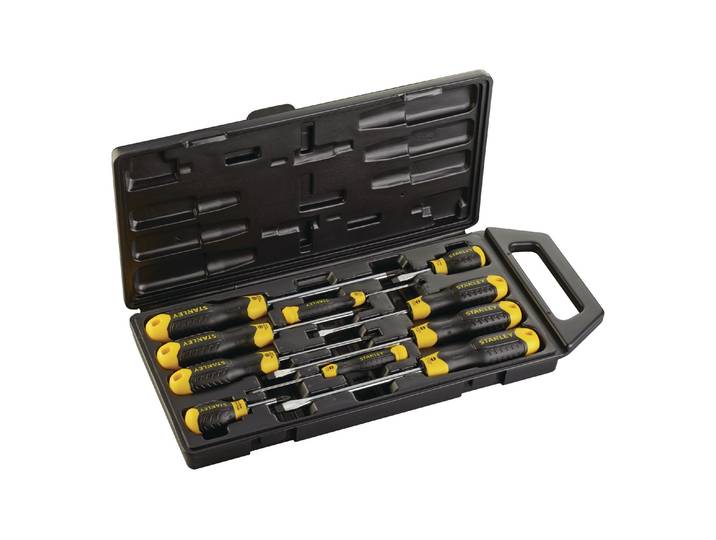 Schraubendreher STANLEY Schraubenzieher-Set 10-teilig , schwarz, Chrom, Schraubendreher, Schraubendreher
