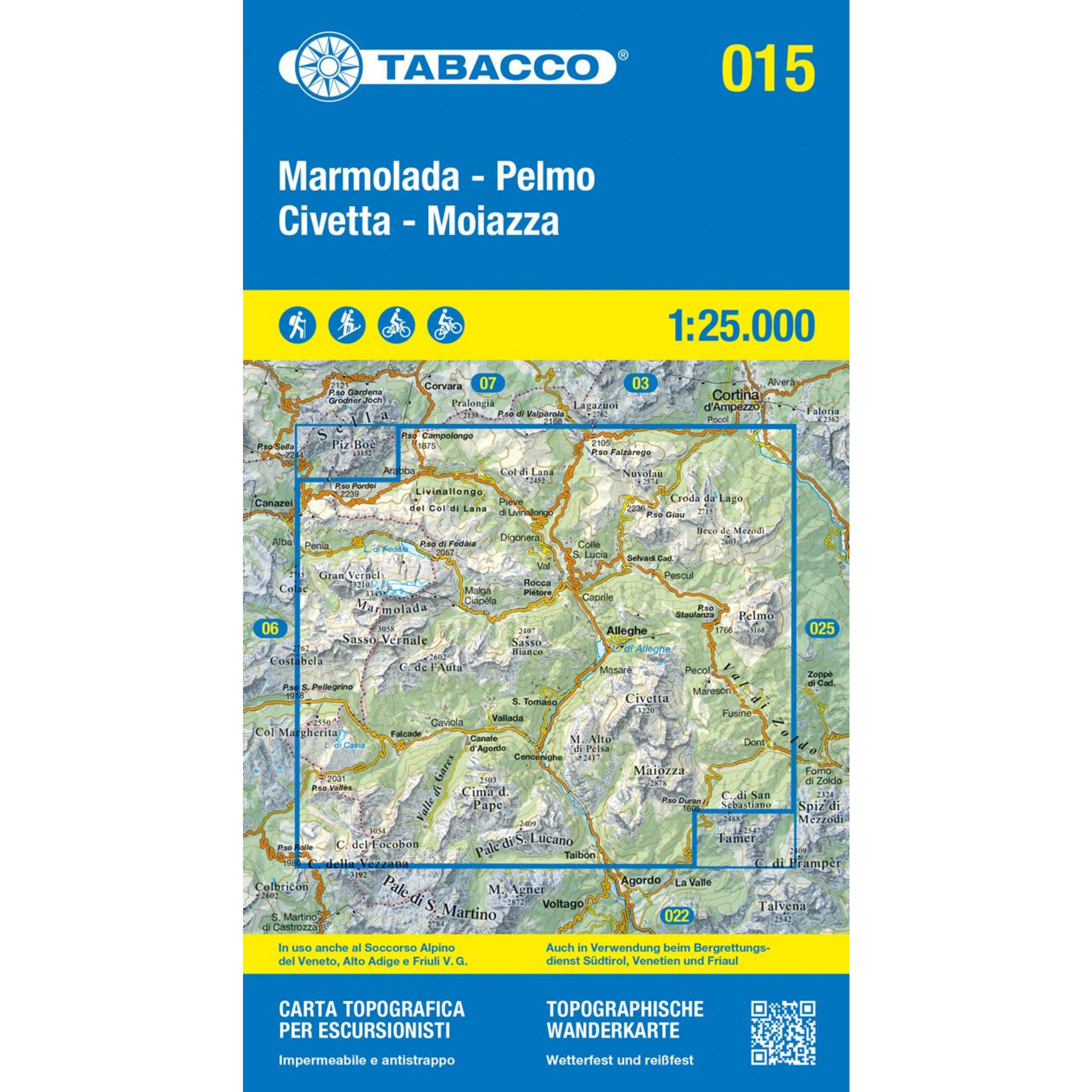 Tabacco Marmolada - Pelmo - Civetta - Moiazza 015 Wanderk. Topografische Karten