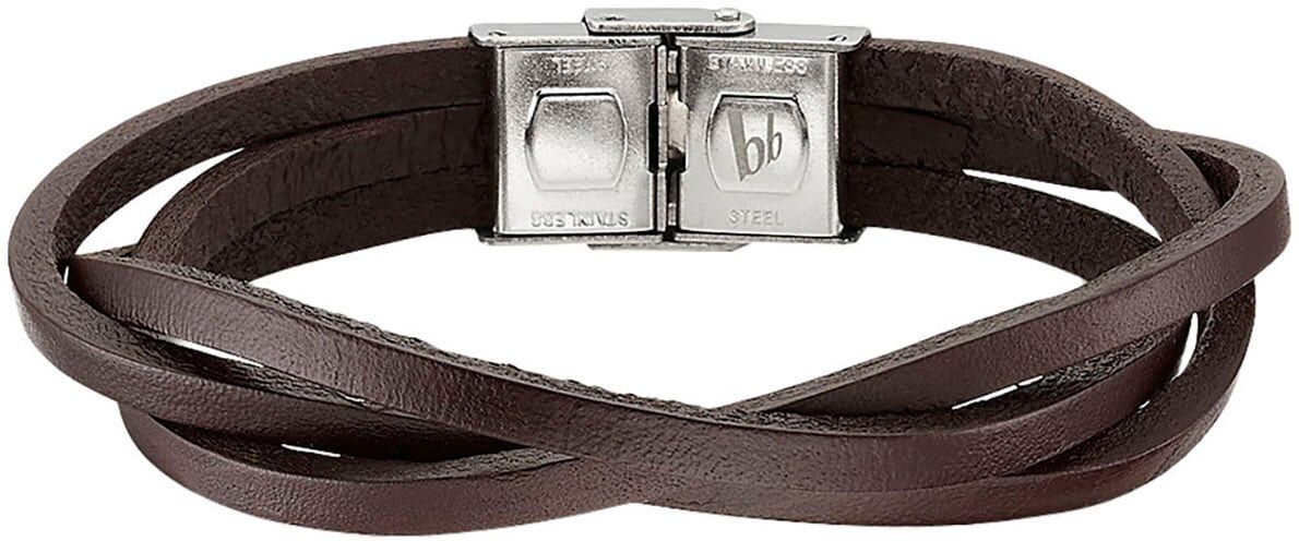Lederarmband BRUNO BANANI "Schmuck", braun (edelstahlfarben, braun), Armbänder, Damen, 21cm, Edelstahl Leder, Edelstahl, Leder, Lederarmband edelstahlfarben, braun 21cm, Edelstahl Leder