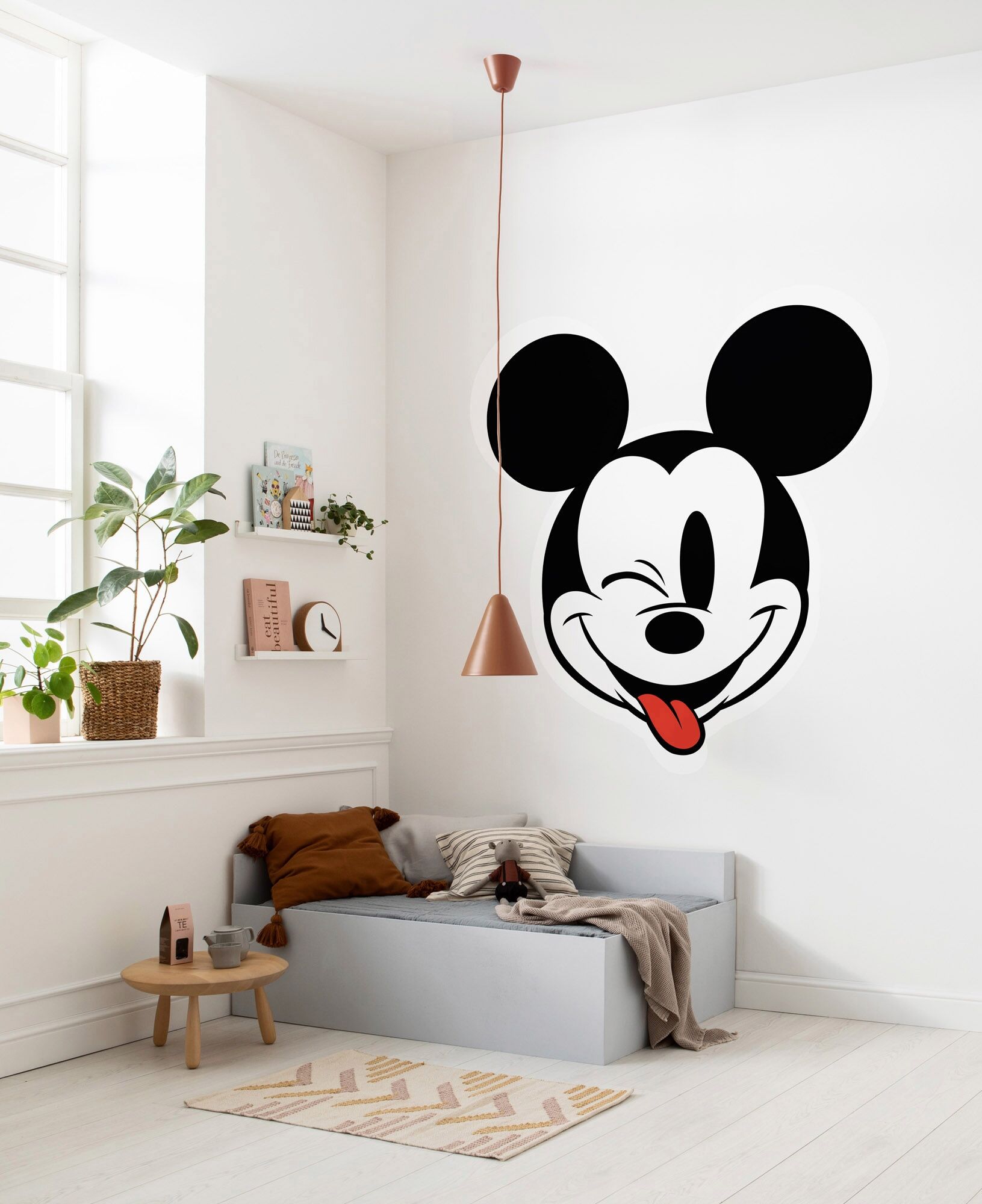 Fototapete KOMAR "Vlies selbstklebend - Mickey Head Optimism - Grösse 125 x 125 cm", rot (rot, schwarz, weiß), B:125m L:125m, Vlies, Tapeten, Fototapete, Kinderzimmer rot, schwarz, weiß B/L: 125m x 125m, Rollen: 1