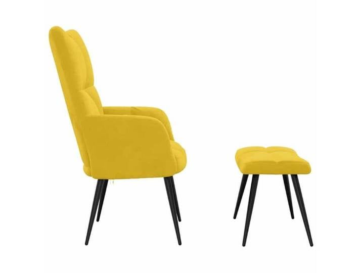 Confortable Fauteuil simple pour salon bureau chaise relax relax avec tabouret en velours jaune moutarde__27707