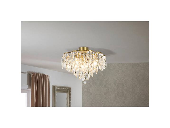 Glandor Deckenleuchte Aurelie, Klar, Goldfarben, Metall, Glas, Uni, rund, 50x41 cm, Lampen & Leuchten, Innenbeleuchtung, Deckenleuchten, Deckenleuchten