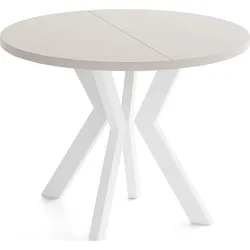 ESSTISCH Savio Weiß rund ausziehbar verlängerbar, Kaschmir 90-190/90/77 cm