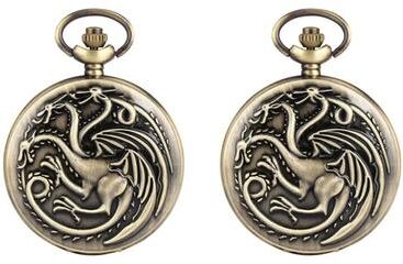 Uplift Picks Vintage Dragon Pocket Watch Bronze Quartz Fantasy Necklace Timepiece 2 Pcs