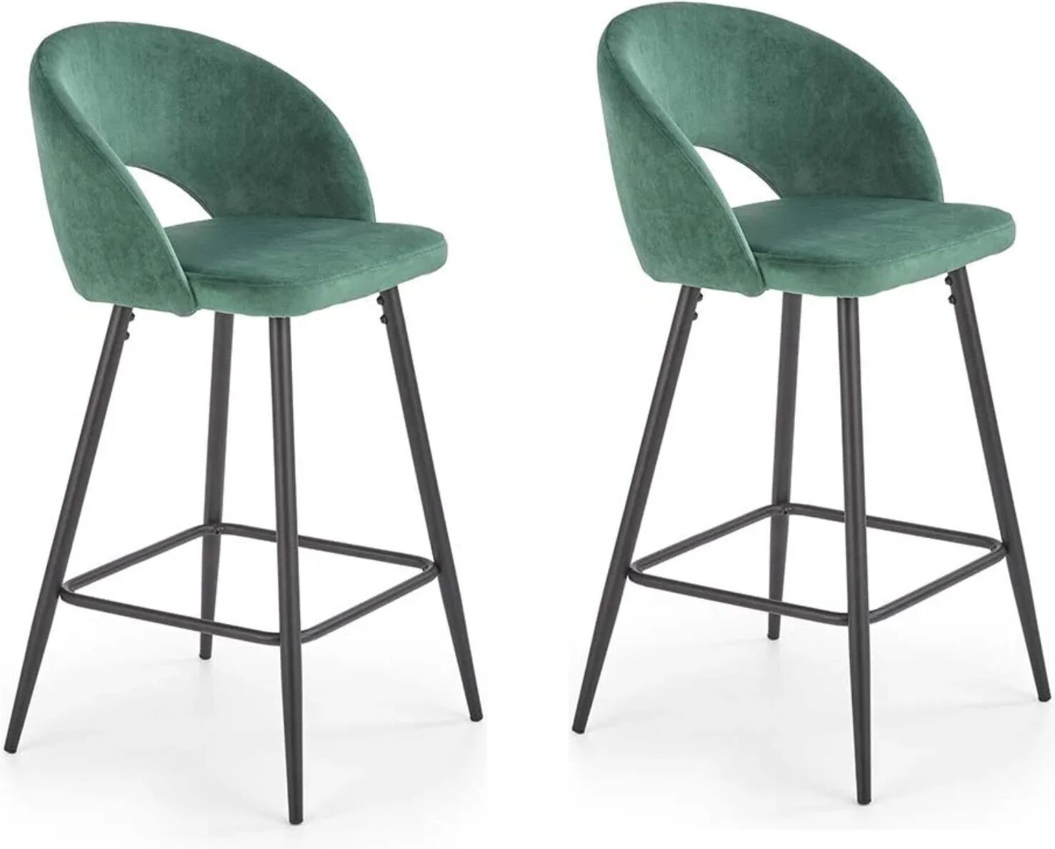 garneroarredamenti Set 2 sgabelli alti imbottiti da bar in velluto verde Fober