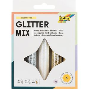 Folia Glitzer 57801 Glitter Mix Stardust, 5 Farben sortiert je 14g, in Streudose