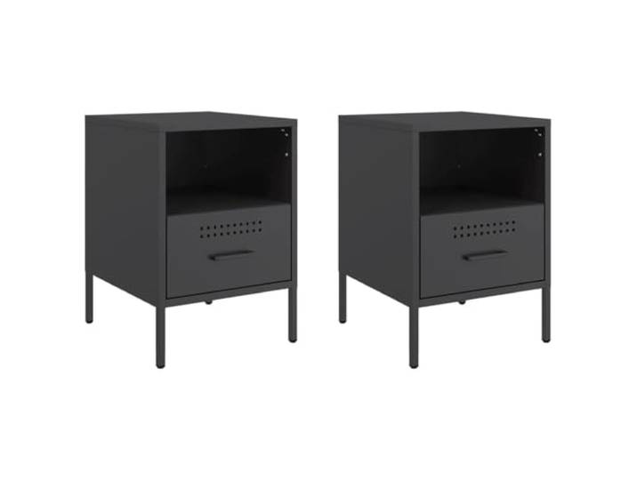 Tmriohed Nachttisch 2er Set Schwarz 36x39x50,5 cm Metall Beistelltisch Industrie-Schrank für Schlafzimmer und Wohnzimmer mit Schublade, Ablage und verstellbaren Füßen für Stabilität.