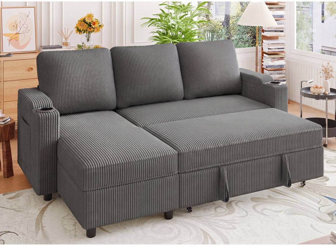 Brayden Studio 3 Seater Sofa Bed Gray Corduroy 88cm H X 200cm W X 115cm D