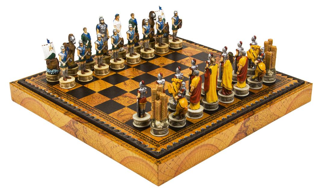 Italienisches Schachfiguren-Set Schlacht Von Troja + Schachbrett Weltkarte 35