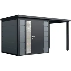 Wolff Finnhaus Metall Gartenhaus Linnea inkl. Anbaudach 420 x 200 cm (Linnea 4320), felsgrau