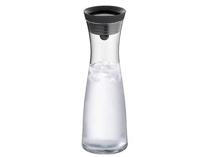 WMF Basic Wasserkaraffe aus Glas, 1 Liter, Glaskaraffe mit Deckel, Silikondeckel, CloseUp-Verschluss, Wasserkaraffe mit Deckel schwarz