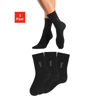 Basicsocken BENCH. "Damensocken hochgeripptes Bündchen", Damen, Gr. 39-42, schwarz (3x schwarz), Baumwollmischung, unifarben, elastisch, Socken, mit Bench Logo Stickerei