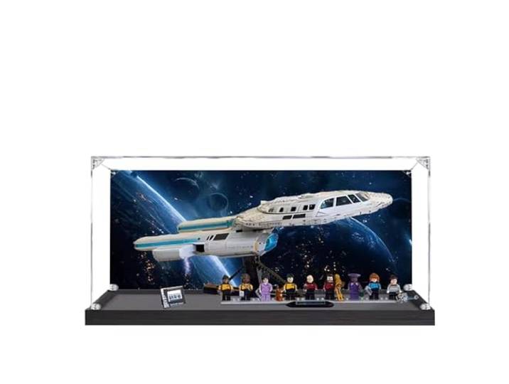 Acryl-Vitrine für Lego 10356 Star Trek Federation Raumschiff Enterprise Bauset – staubdichte Displaybox, Displaybox kompatibel mit Lego 10356, nur Vitrine (Rückensprüher, schwarzer Boden)