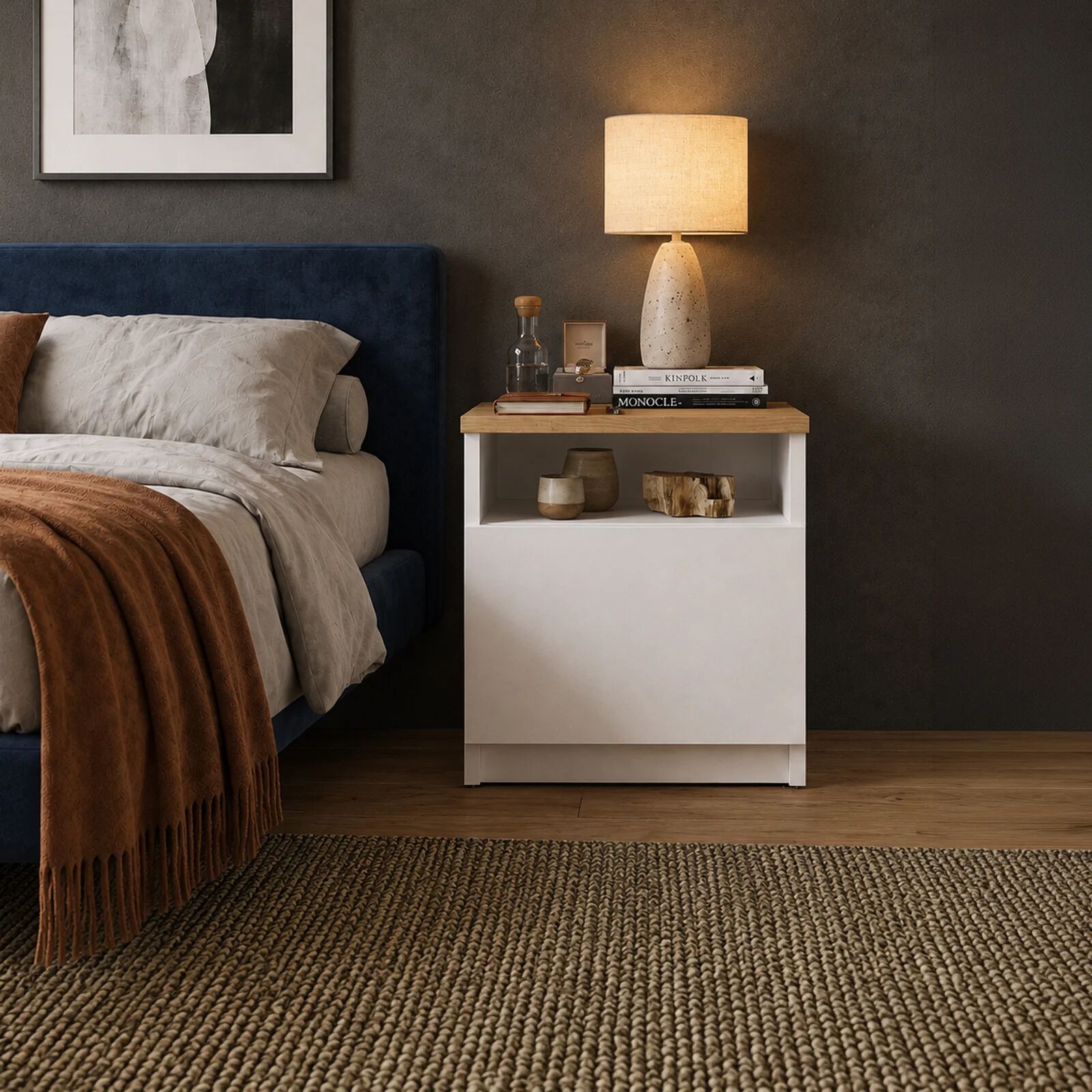 garneroarredamenti Comodino 30x40h cm 1 ripiano 1 anta bianco opaco rovere Fenis
