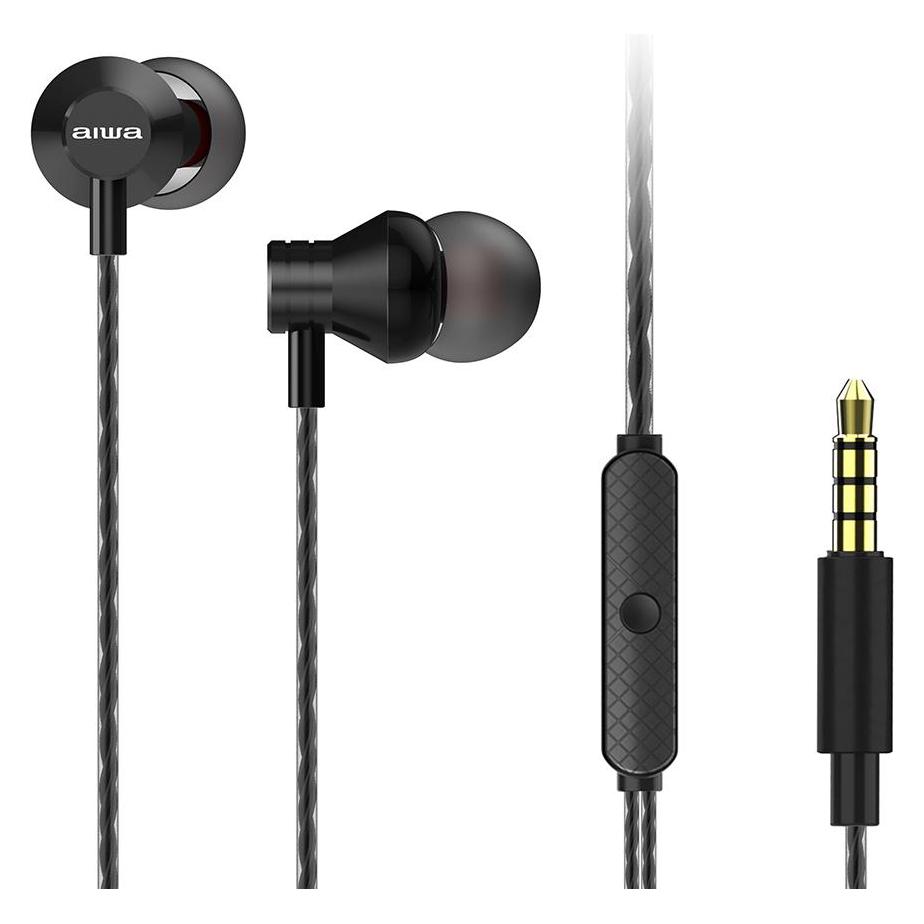 Aiwa HEADPHONES MICRO ESTM-50BK BLACK in-ear/JACK 3.5 MM PLATE.GOLD/CABLE 120CM/MICRO ESTM-50BK (NC, Kabelgebunden) (ESTM-50BK)