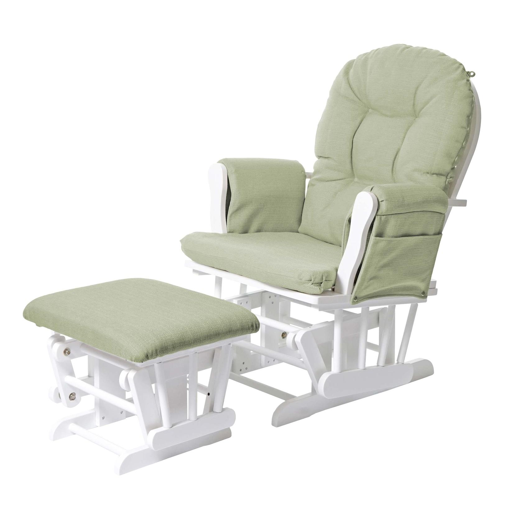Relaxsessel MCW-C76, Schaukelstuhl Sessel Schwingstuhl mit Hocker ~ Stoff/Textil, hellgrün, Gestell weiß