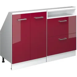 Vicco, Kommode + Sideboard, Dachschrägenschrank Rion, Weiss/Bordeaux Hochglanz, 2er Set (120 x 46 x 81.60 cm)