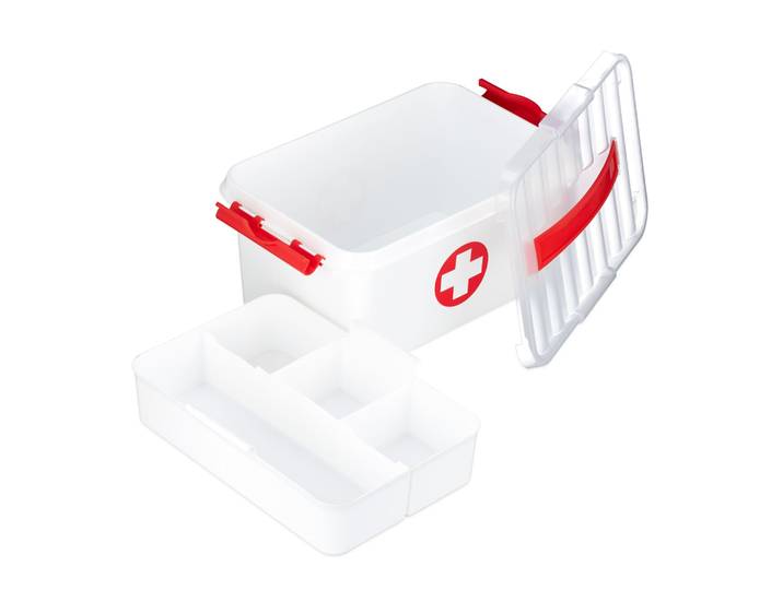 Medizinbox Kunststoff Weiss-Rot-Transparent