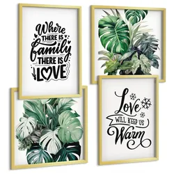BILDER SET 4er Set - 50x50 cm & 40x60 cm Goldrahmen - Familie liebt Zuhause Aquarell
