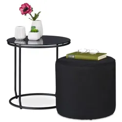 Relaxdays Beistelltisch mit Hocker schwarz Schwarz