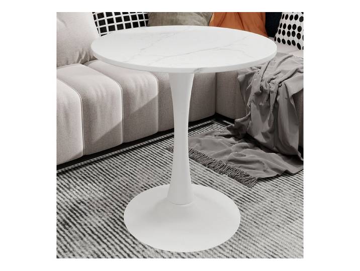 STILVORA Couchtisch für 2-4 Personen,runder Sofatisch Wohnzimmertisch mit Marmorplatte