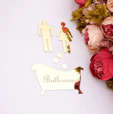 Inspire Picks Acrylic Mirror Bathroom Sign Stickers Modern Restroom Door Wall Decor Set gold Acrylic