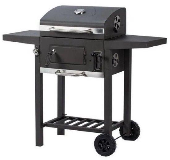 Holzkohle-Grill, schwarz - Freistehend - Edelstahl - Mobiler Garten-Grill - Grill mit Thermometer