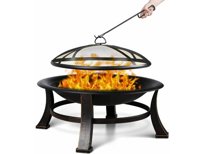 Brasero avec pare-étincelles, foyer de jardin, barbecue, panier à feu, grille de cuisson Ø76cm* H46cm, écran anti-étincelles