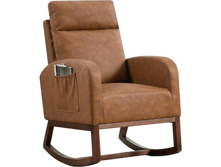 Fauteuil à Bascule-Fauteuil de Relaxation-pieds en bois massif -Style Scandinave -Salon-Chambre-MARRON