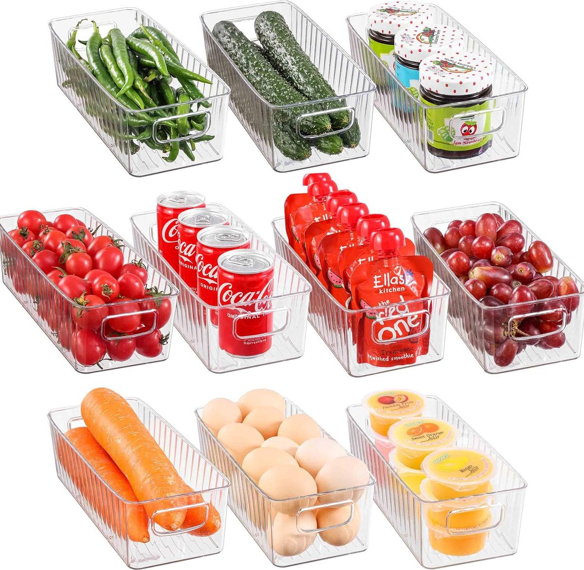 Set van 10 BPA-vrije koelkastorganizers in multicolor en transparant voor keukenorganisatie en opbergruimte