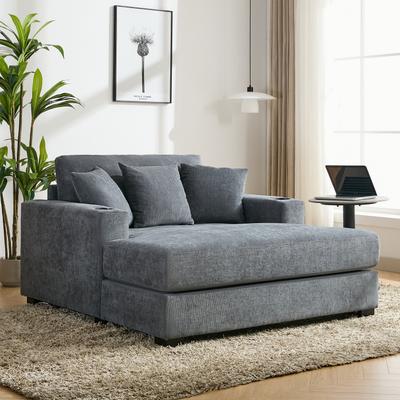 Modern Oversized Sleeper Sofa with Built-In Charge Station, Cup Holders and Washable Covers by GDFStudio