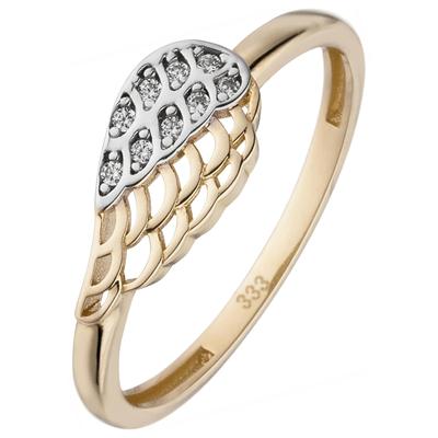Fingerring JOBO "Flügel" Gr. 54, gold (gelbgold 333), Fingerringe, Damen, 54, Gelbgold 333, Fingerring, 333 Gold bicolor mit 9 Zirkonia