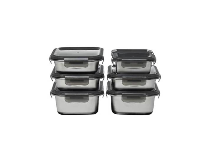 LAGUIOLE CUISSON 7 boîtes rectangulaires inox 7 boîtes inox\, 260/820/1200 ml\, couvercles hermétiques à clips\, sans BPA\, congélateur\, micro-ondes\, lave-vaisselle