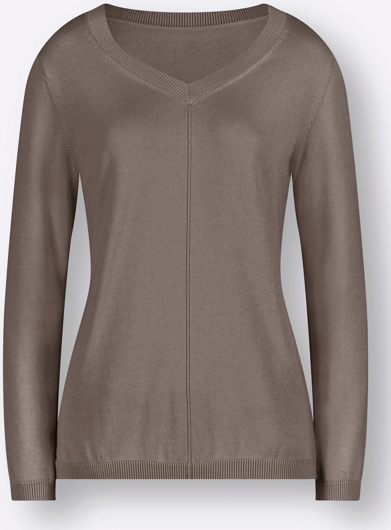 V-Ausschnitt-Pullover INSPIRATIONEN "Pullover", Damen, Gr. 48, grau (taupe), 100% Baumwolle, unifarben, Pullover V-Ausschnitt-Pullover taupe 48