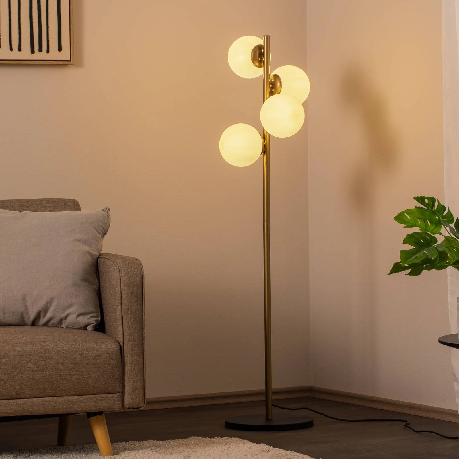 Opviq Vloerlamp Modern Goud/Messing Metaal en Glas voor Woon- en Eetkamer