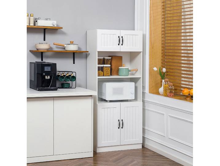 Mueble De Cocina Armario Alto (70x40x170 Cm)\, Con 4 Estantes\, Puerta Ajustable\, Mdf Blanco