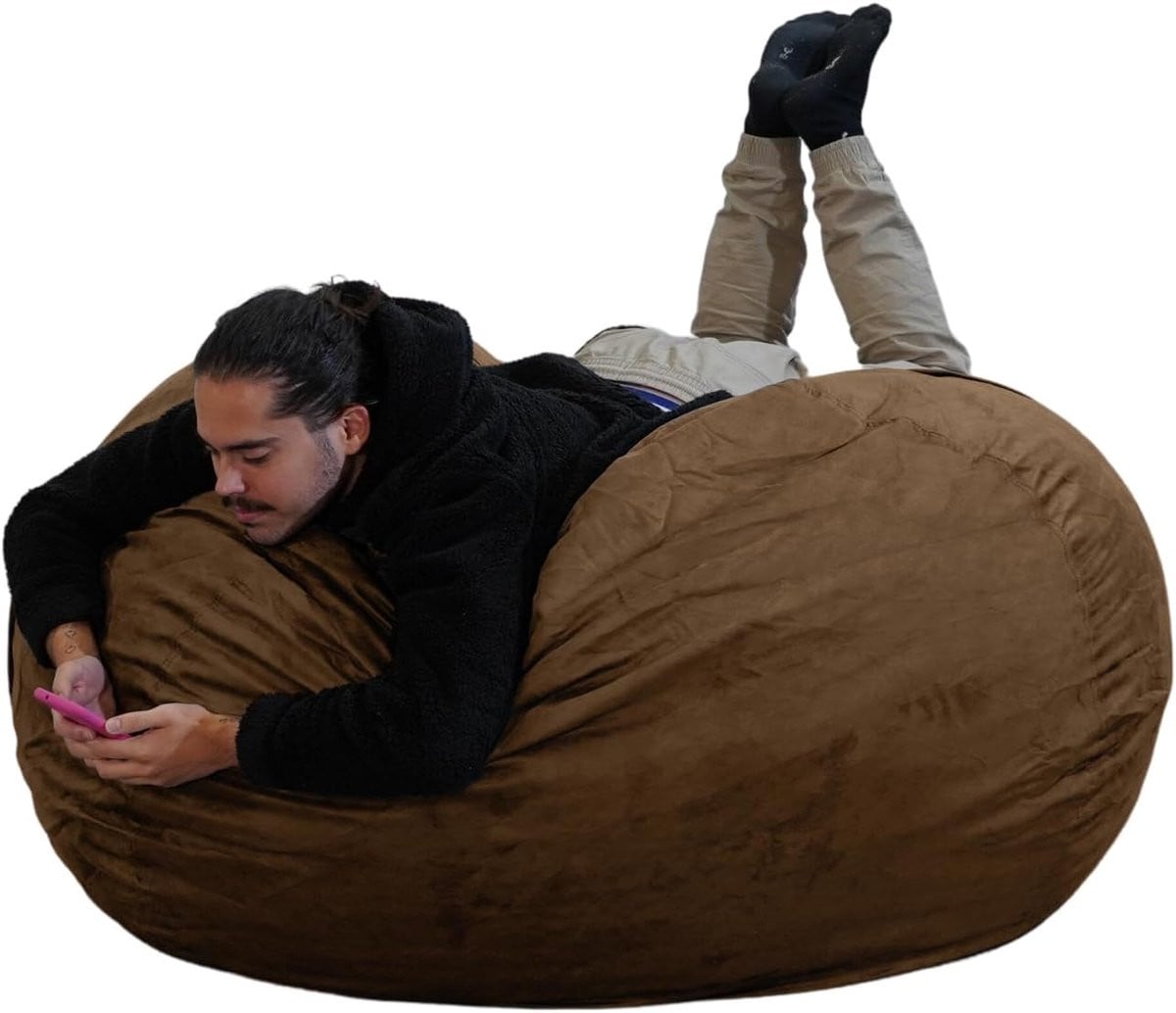 Enorme XXL zitzak met dubbele wasbare velvet hoes - Grijs - Diameter: 140 cm