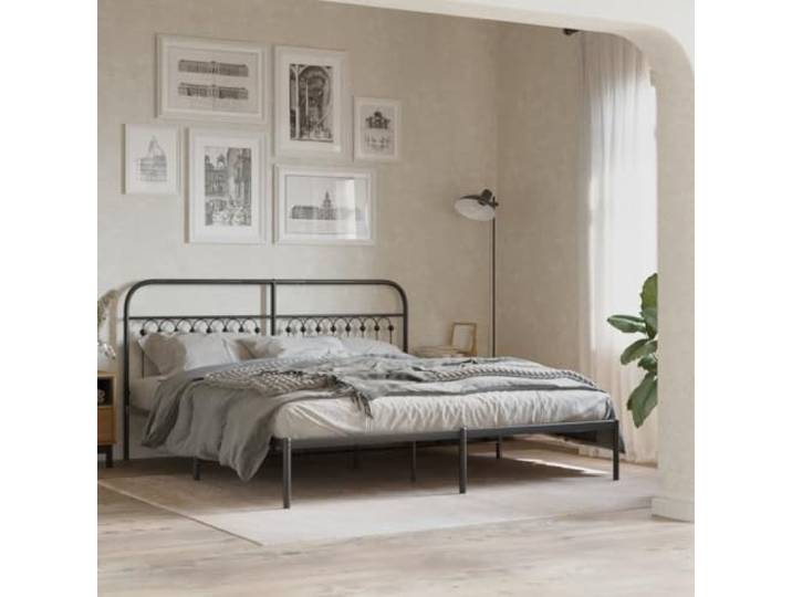 Stahl Stabile Konstruktion Schlafzimmer Klassisch 183x213 cm Schwarz Bettgestell mit Kopfteil Metall Schwarz 183x213 cm Stabiler Lattenrost Stauraum