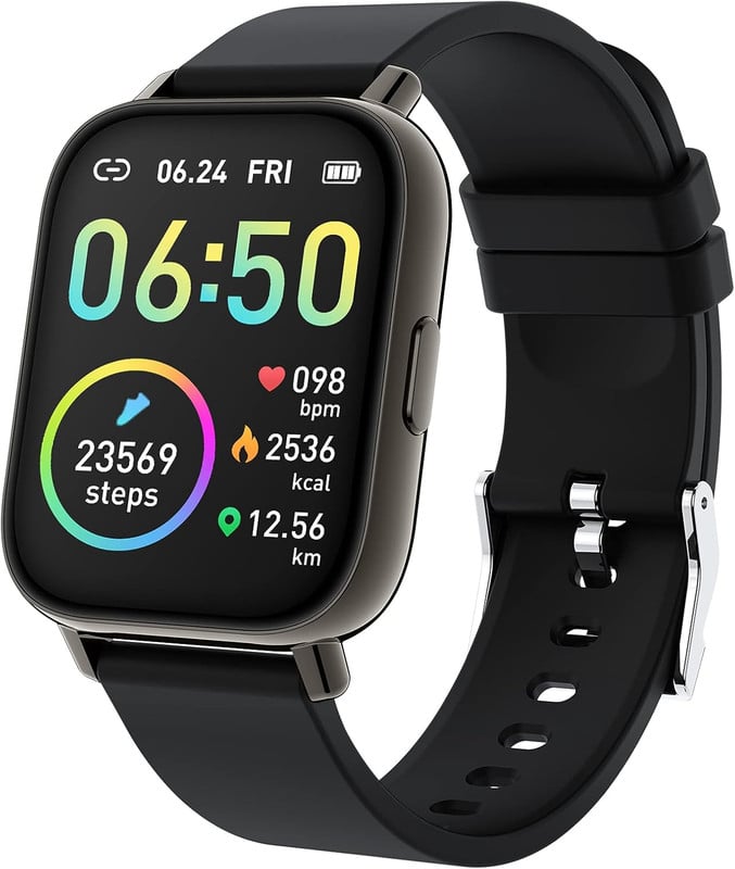 Jugeman P32 Zwart Smartwatch met 1,69 inch HD-scherm en fitness tracker voor mannen en vrouwen