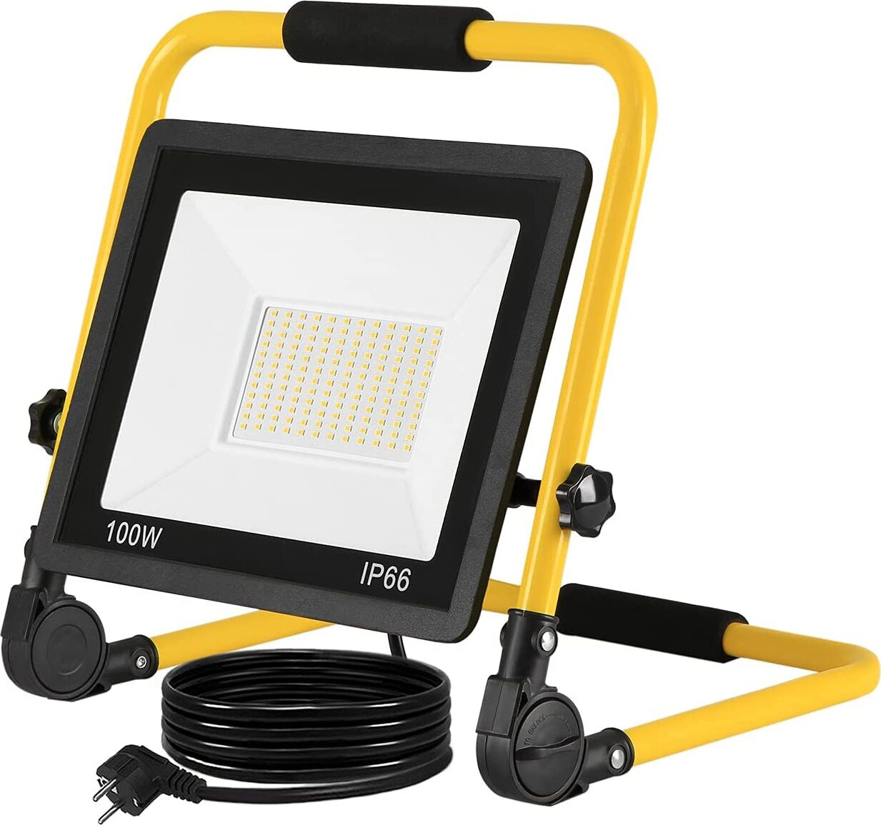 UISEBRT LED bouwlamp 100W warmwit met statief en netsnoer IP66 werklamp voor tuin en werk