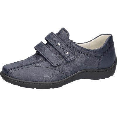 Klettschuh WALDLÄUFER "Henni", Damen, Gr. 6,5, Leder Textil, dunkelblau, Nappaleder, Schuhe Klettschuh, Bequemschuh, Slipper mit abgepolstertem Schaftrand und Komfortweite H