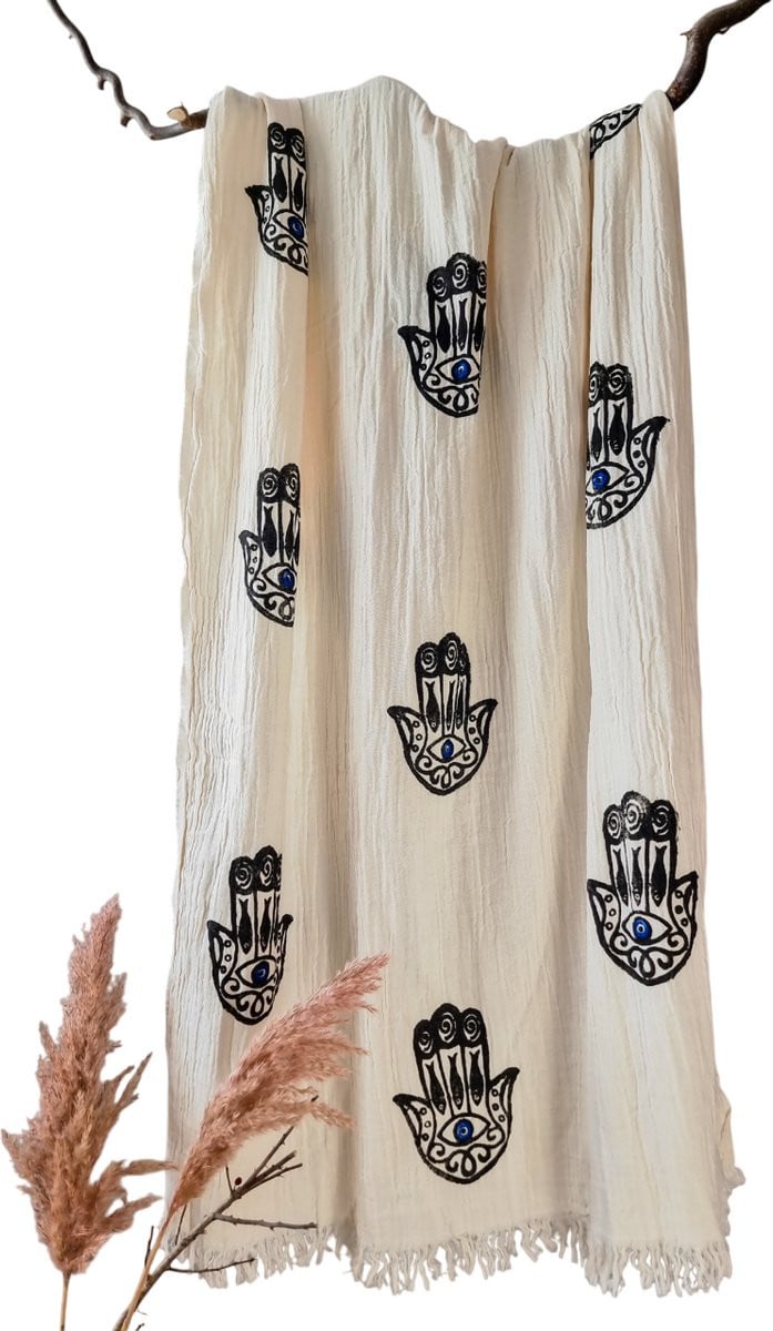 Ederlezi Mousseline Hamamdoek Peshtemal met Hamsa Motief - 100% Katoen - 90 x 170 cm