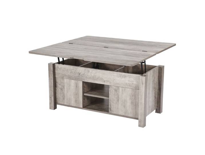 Table basse - DUOKU - KLCT-17 - Plateau relevable hydraulique - Portes coulissantes - Rangement caché