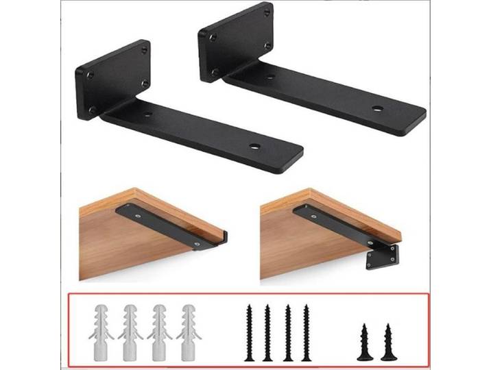 Lot 2 Supports Étagère Murale 25cm Épais 5mm Noirs - Robustes
