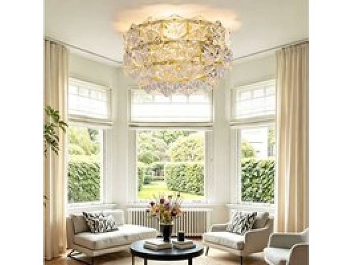 Plafonnier Ventilateur Doré Verre Lustre Ventilateur Cristal FloraGrace Pour Salon App Et Télécommande 50x50x29 5cm