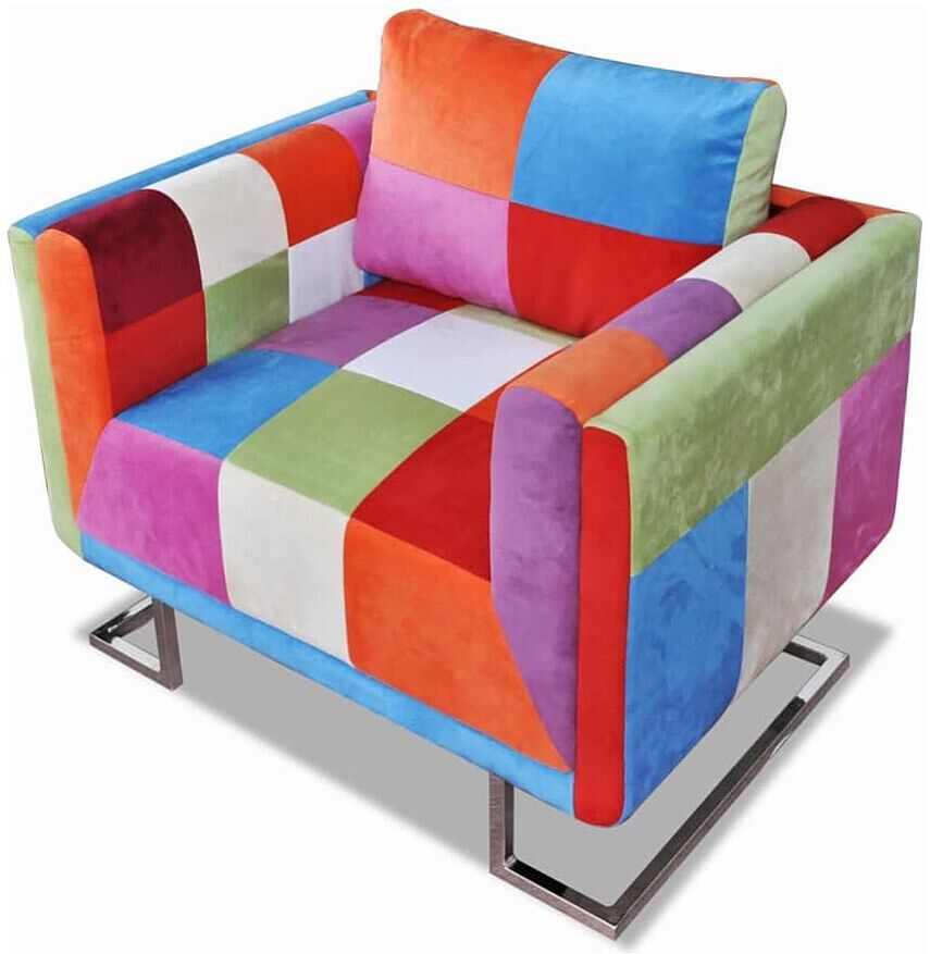 Clicnbuy Sillón con diseño de cubo de retales de tejido con patas cromadas