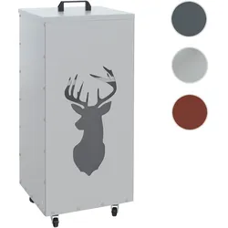 Pelletbehälter HWC-Q30 Hirsch, Pelletbox Aufbewahrungsbox für z.B. Tierfutter, Rollen Füße 86x37x37cm ~ weiß-hellgrau