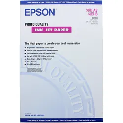 Epson Photo Quality Ink Jet Paper, 100 Blatt (102 g/m2, A3+, 100 Stk.), Fotopapier, Weiss